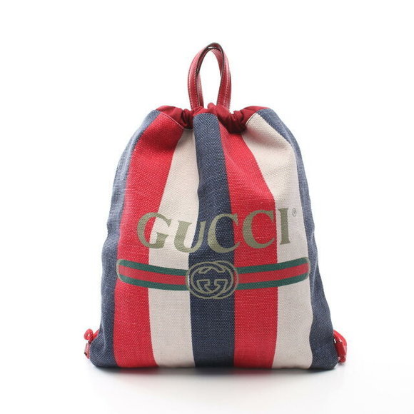Gucci Drawstring Blue White Navy Red Backpack Leather - Picture 1 of 7